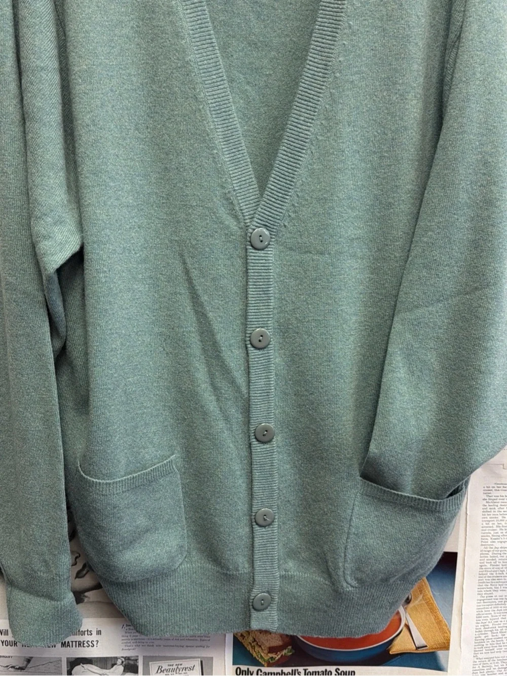 Vintage Castle of Ireland Men's Sage Green Button-Front Cardigan Size 46 (XL)